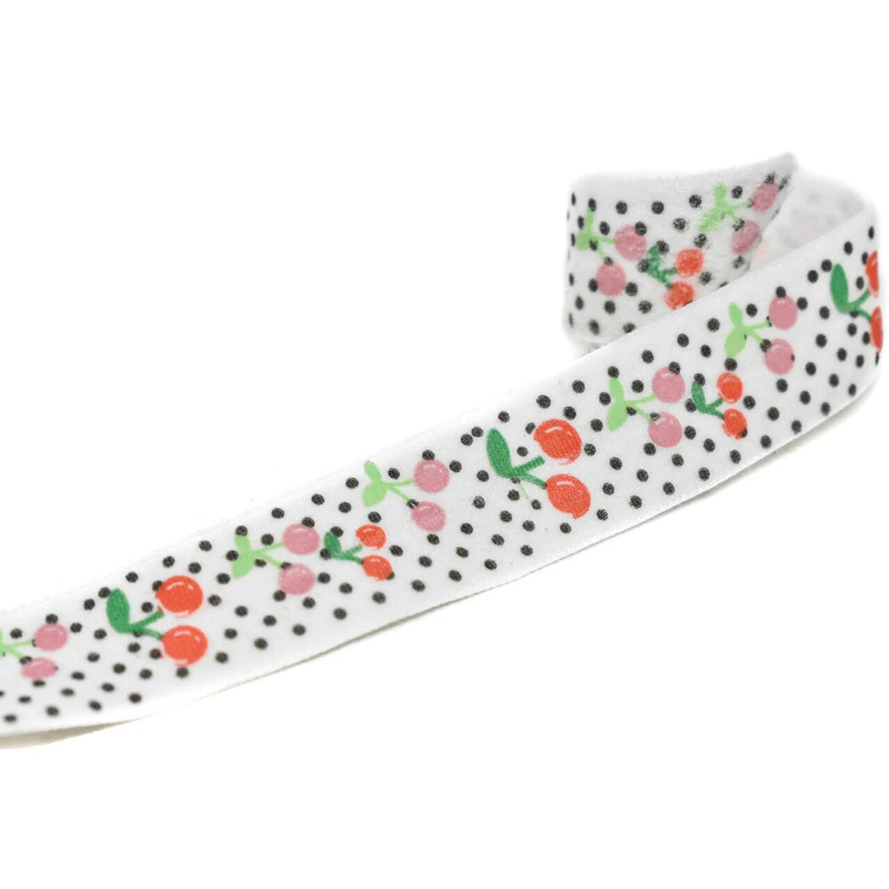 1 Yard Cherry Print Fold Over Elastic Polka Dot DIY Craft Ribbon 0.63 inch Width